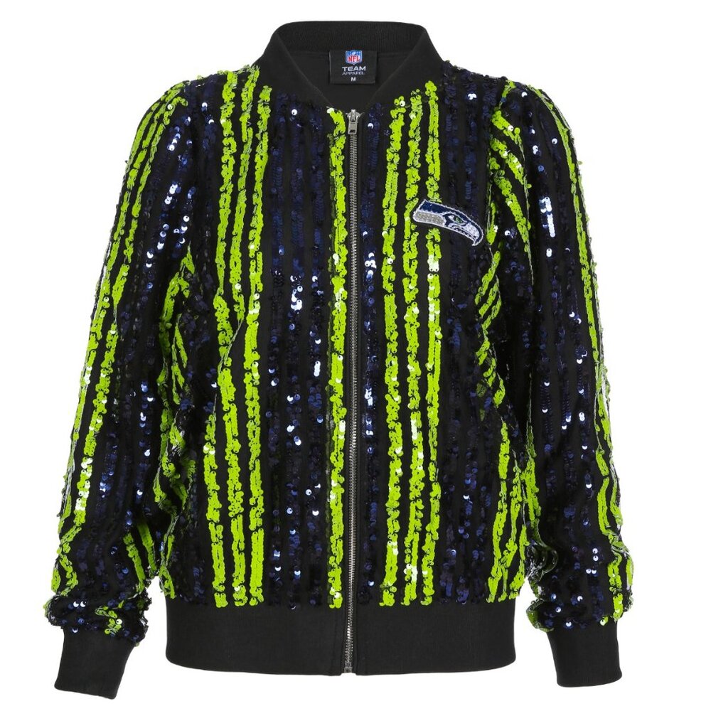 BNT Seattle Seahawks Two Tone Sequin Embellished Bomber Jacket